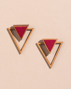 Handcrafted Upcycled Fabric and Reimagined Wood Triangle Earring