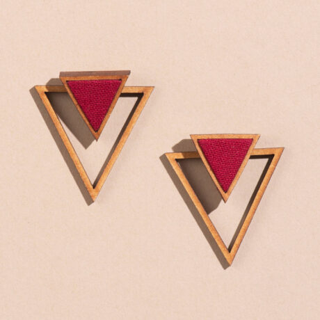 Handcrafted Upcycled Fabric and Reimagined Wood Triangle Earring