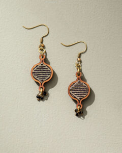 Black and Gold Festive Multi Layered Handcrafted Upcycled Fabric and Reimagined Wood Earrings