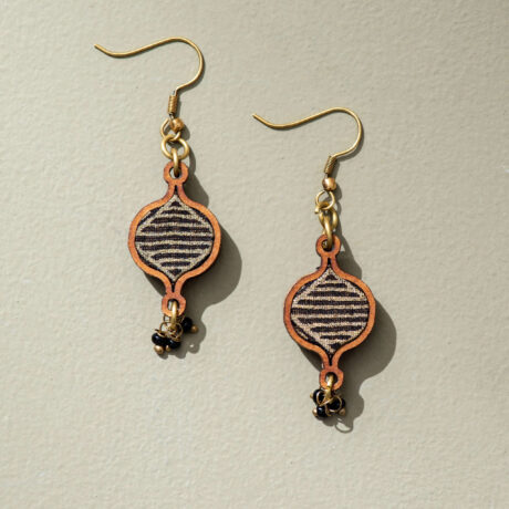 Black and Gold Festive Multi Layered Handcrafted Upcycled Fabric and Reimagined Wood Earrings