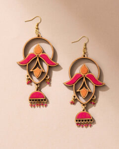 Handcrafted Upcycled Fabric and Reimagined Wood Elaborate Danglers