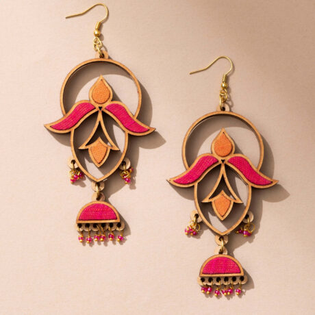 Handcrafted Upcycled Fabric and Reimagined Wood Elaborate Danglers