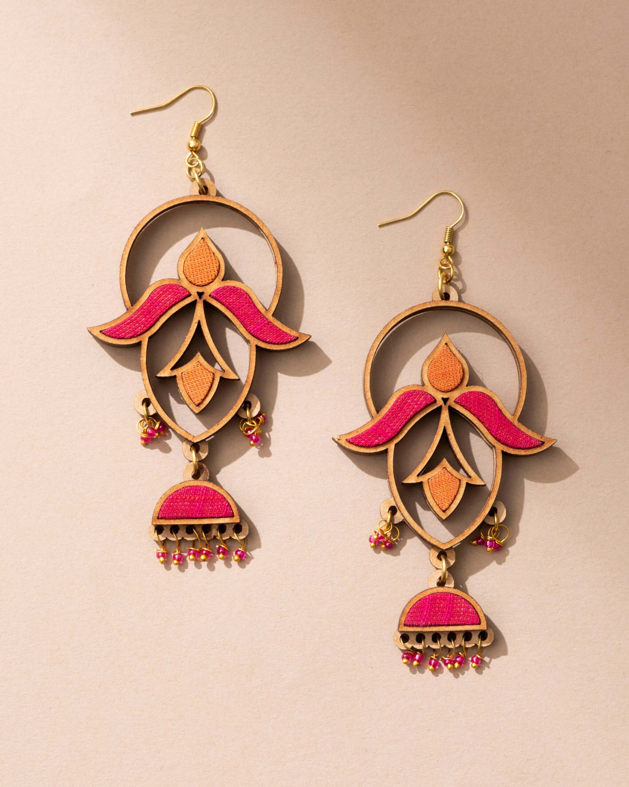 Handcrafted Upcycled Fabric and Reimagined Wood Elaborate Danglers