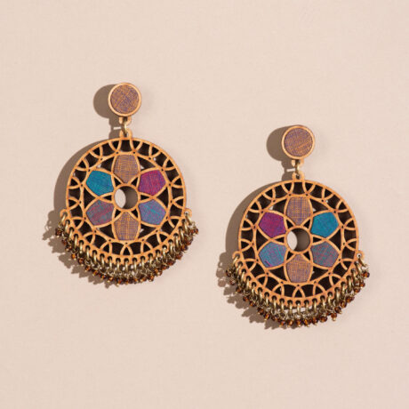 Violet Wheel Handcrafted Upcycled Fabric and Reimagined Wood Earrings