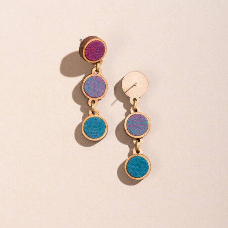Handcrafted Upcycled Fabric and Reimagined Wood Round Earring