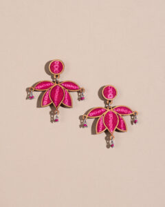 Handcrafted Upcycled Fabric and Reimagined Wood Statement Lotus Earrings