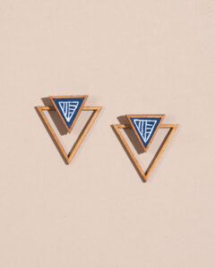 Hand Painted Blue Two Look in One Handcrafted Upcycled Fabric and Reimagined Wood Triangle Earring