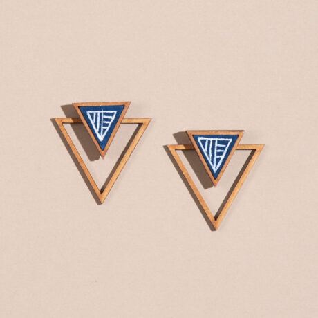 Hand Painted Blue Two Look in One Handcrafted Upcycled Fabric and Reimagined Wood Triangle Earring
