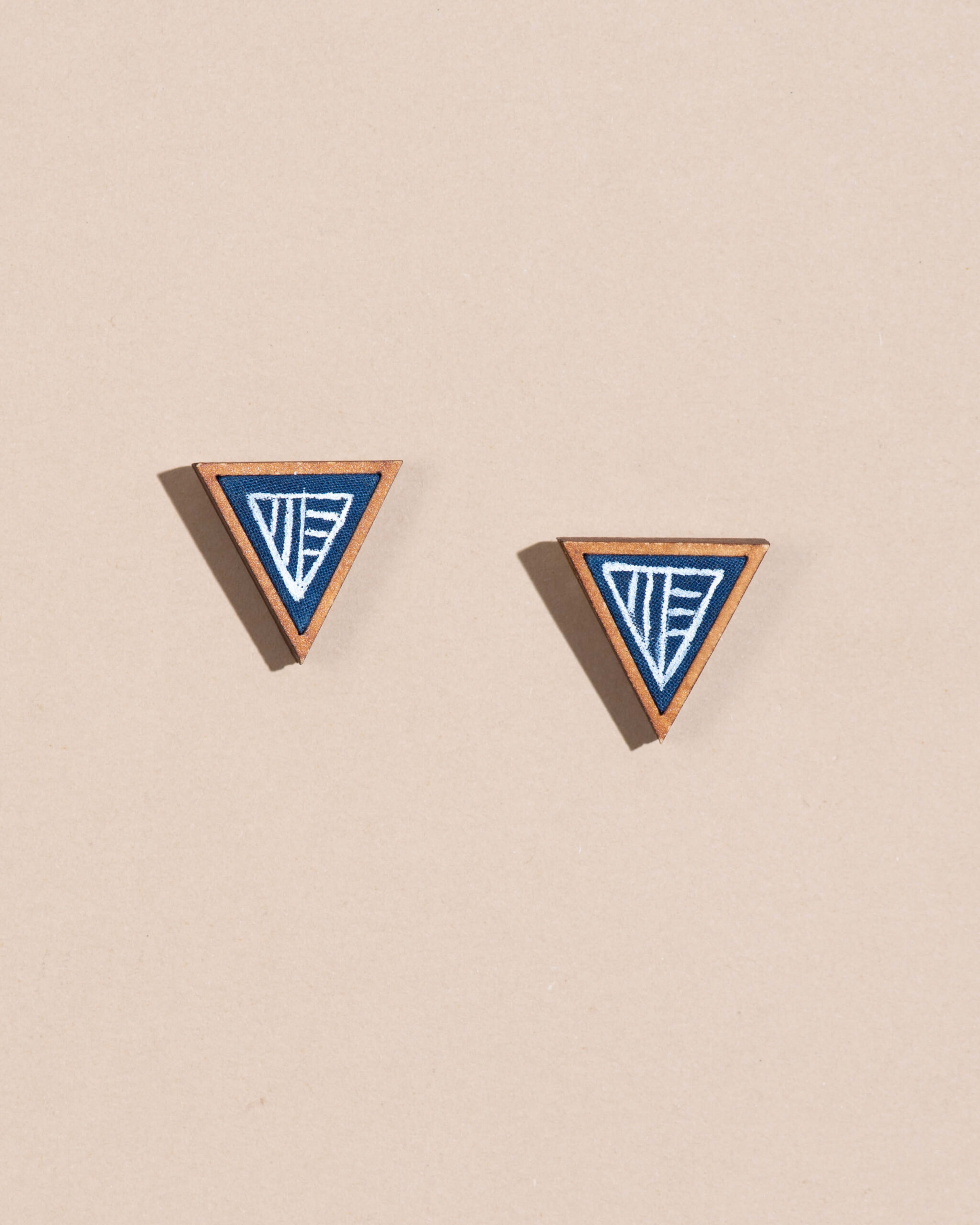 Hand Painted Blue Two Look in One Handcrafted Upcycled Fabric and Reimagined Wood Triangle Earring - Image 3