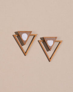 Beige Two Look in One Handcrafted Upcycled Fabric and Reimagined Wood Triangle Earring