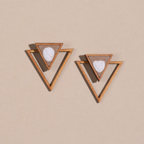 Beige Two Look in One Handcrafted Upcycled Fabric and Reimagined Wood Triangle Earring