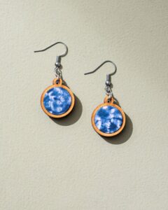 Blue Tie and Dye Reimagined Wood and Fabric Danglers