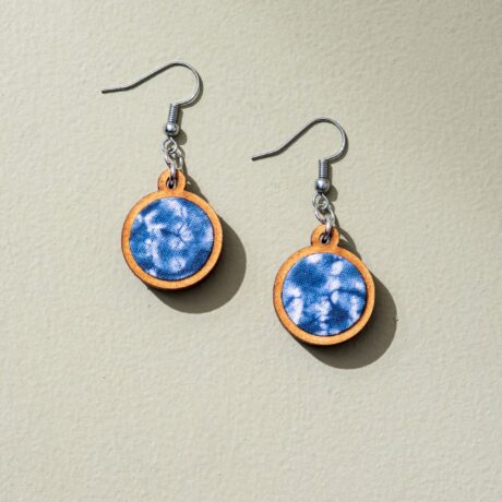 Blue Tie and Dye Reimagined Wood and Fabric Danglers
