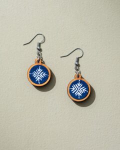 Hand Painted Blue and White Handcrafted Upcycled Fabric Wooden Earrings