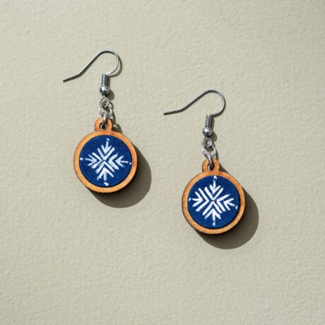 Hand Painted Blue and White Handcrafted Upcycled Fabric Wooden Earrings
