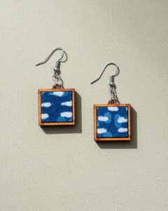 Handcrafted Upcycled Fabric and Reimagined Wood Square Earrings