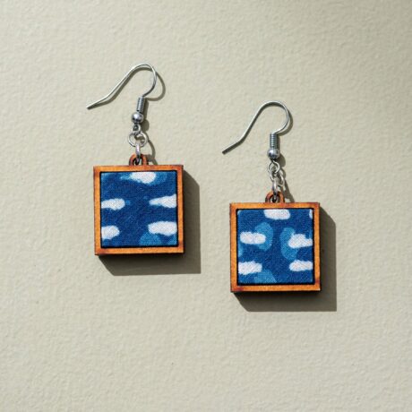 Handcrafted Upcycled Fabric and Reimagined Wood Square Earrings