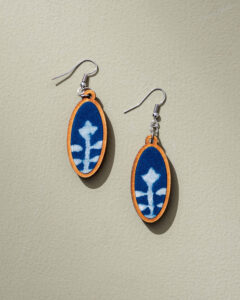 Handcrafted Upcycled Fabric and Reimagined Wood Oval Earrings