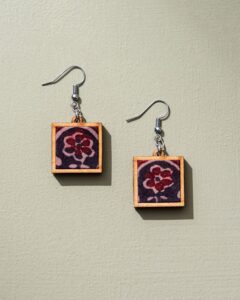 Black Handcrafted Upcycled Ajrakh Fabric and Reimagined Wood Earrings