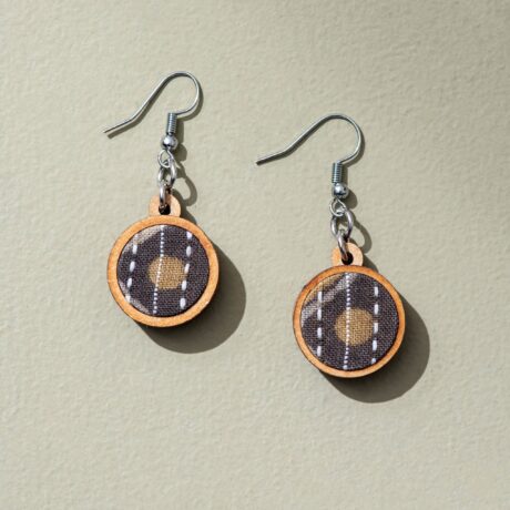 Brown Fabric and Reimagined Wood Earrings