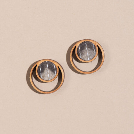 Grey Batik Fabric and Reimagined Wood Stud Earrings