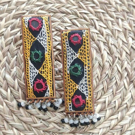 Handcrafted Hand Embroidered Multicolor Rectangle Earrings