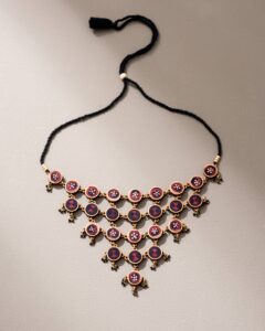 Red and Black Handcrafted Upcycled Fabric and Reimagined Wood Adjustable Statement Necklace