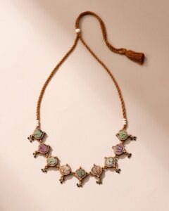 Multi-Color Festive Handcrafted Upcycled Fabric and Reimagined Wood Choker Necklace