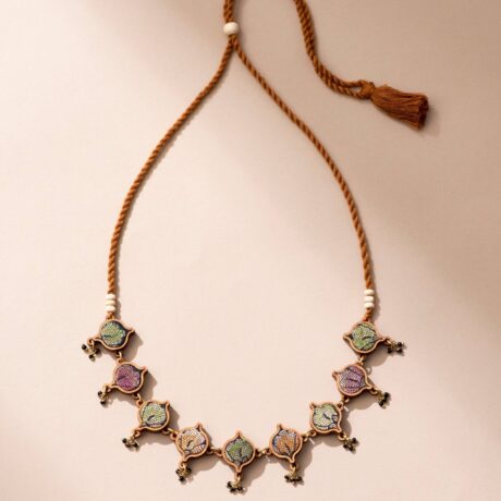 Multi-Color Festive Handcrafted Upcycled Fabric and Reimagined Wood Choker Necklace