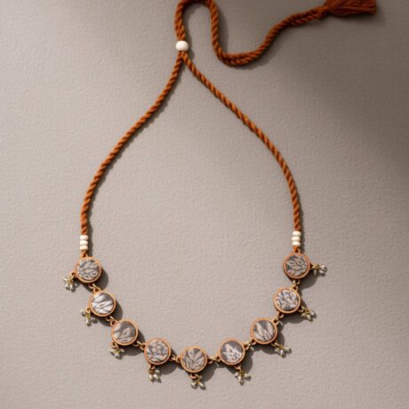 Brocade Festive Handcrafted Upcycled Fabric and Wood Adjustable Choker Necklace