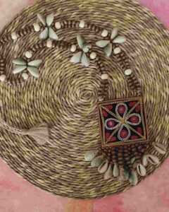 Handcrafted Hand Embroidered Red Pendant Necklace with Cowry String