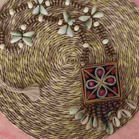 Handcrafted Hand Embroidered Red Pendant Necklace with Cowry String